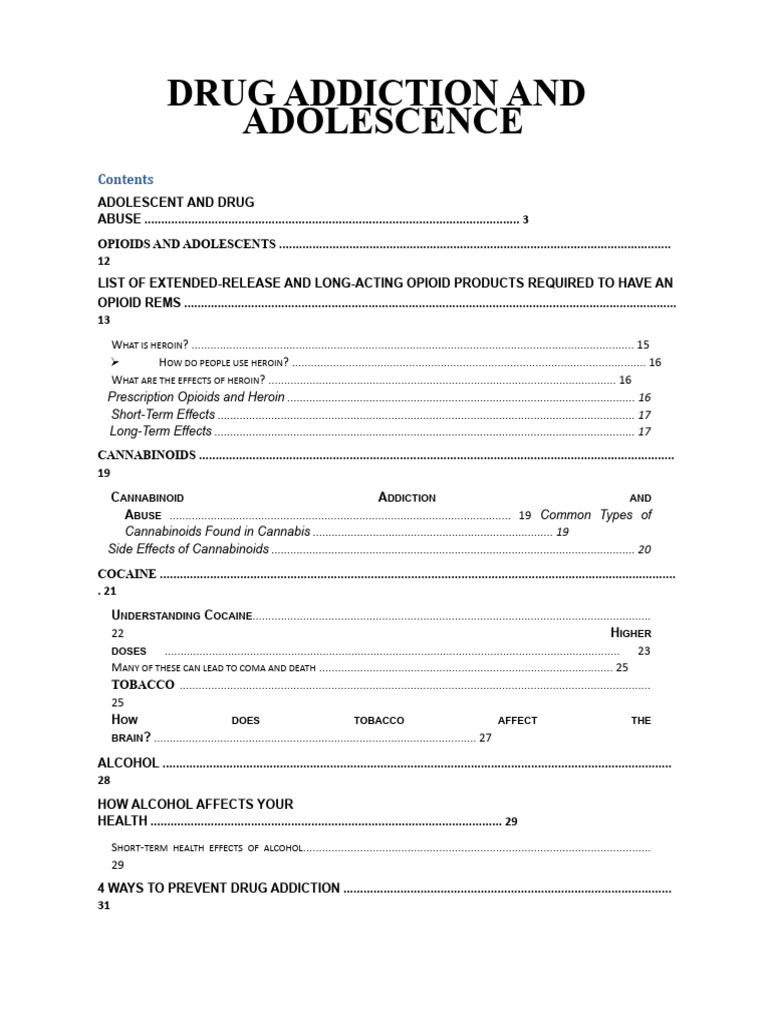Adolescent Drug Addiction Overview | PDF | Substance Abuse | Opioid