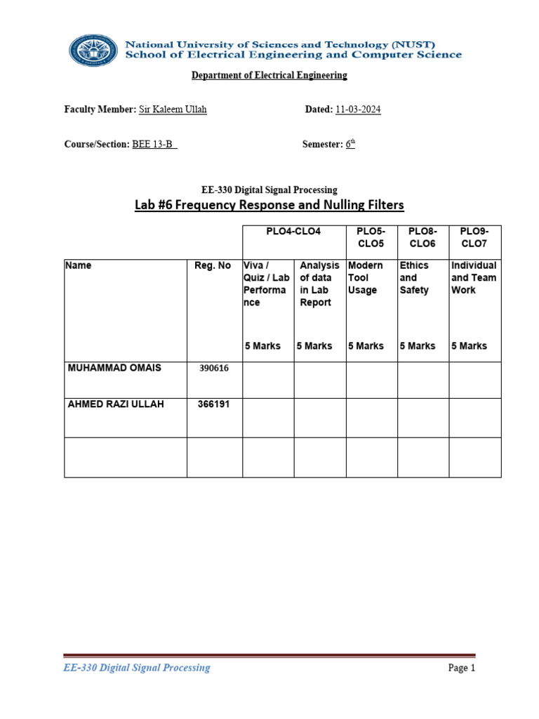 Frequency Response in DSP Lab 6 | PDF | Filter (Signal Processing ...