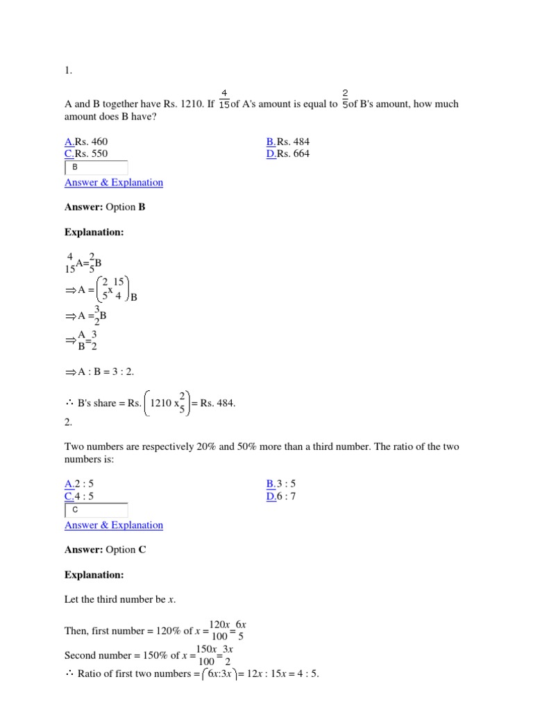 Ratio and Proportion Problems Explained | PDF | Ratio | Elementary ...