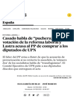 Casado Habla de "Pucherazo" en La Votación de La Reforma Laboral y Lastra Acusa Al PP de Comprar A Los Diputados de UPN - El País