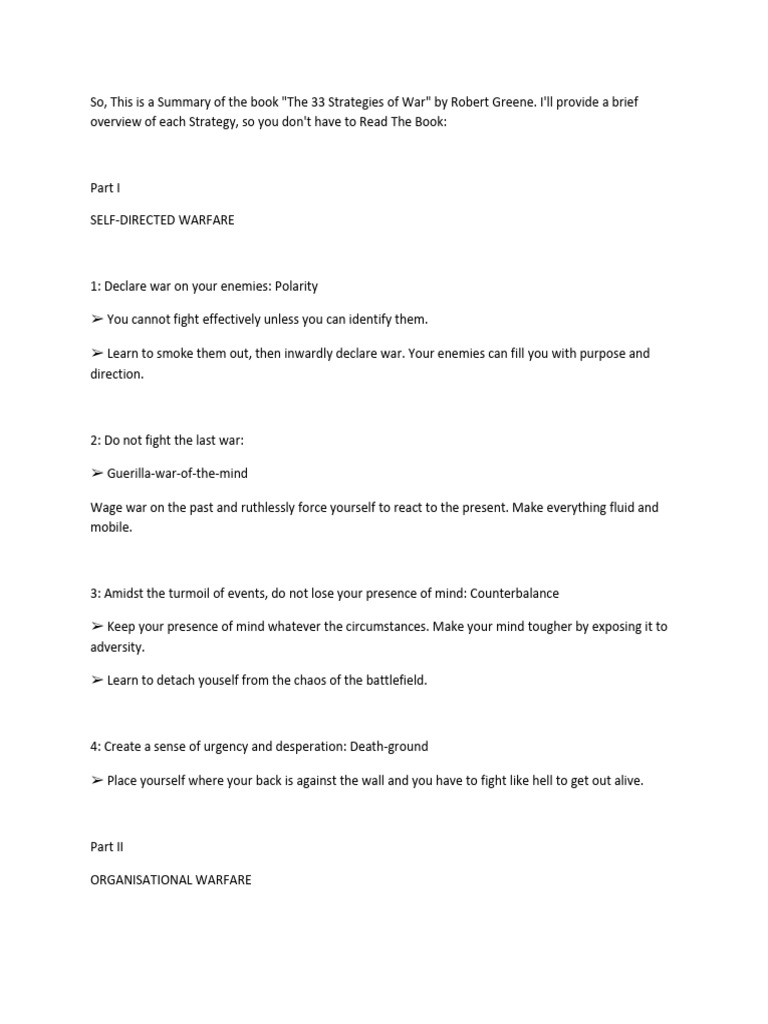 Summary The 33 Stratergies Of War 1 Pdf Grand Strategy Military