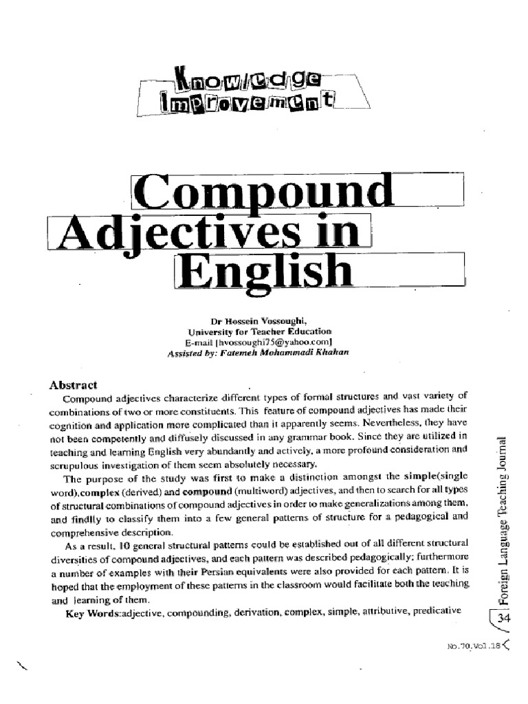 Compound Adjectives in English - Hossein Vossoughi | PDF