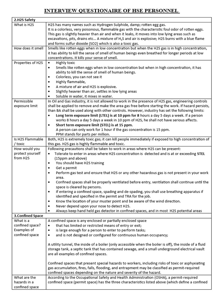 Interview Questions O&G-1 | PDF | Occupational Safety And Health | Safety