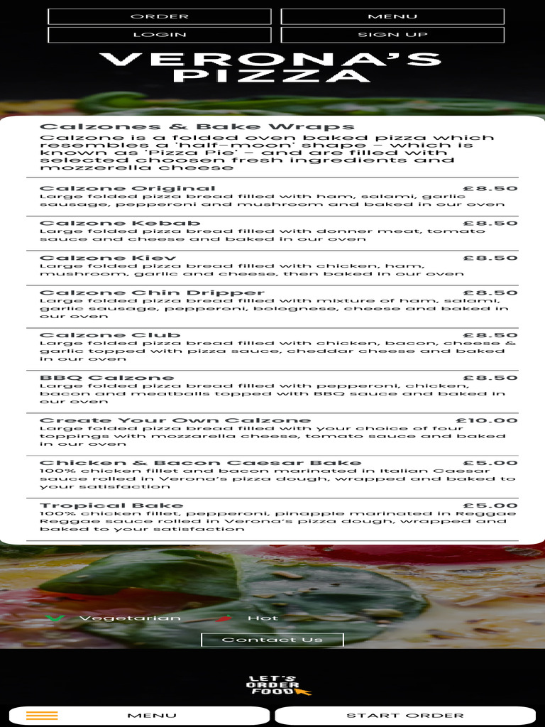 Delicious Calzone & Bake Wraps Menu | PDF