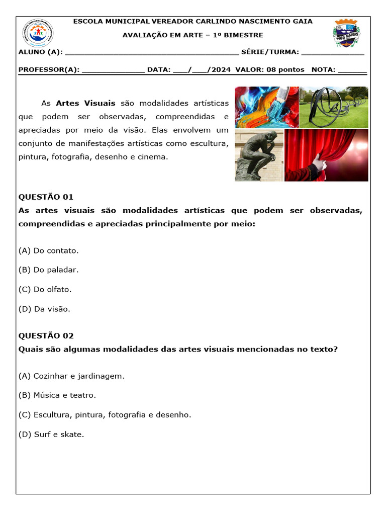 Avaliação de Artes 5º Ano - 1º Bimestre | PDF | Pichação | Arte de rua