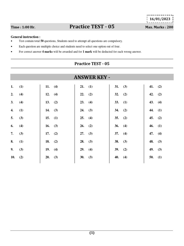 Class test 05 physics answer key pdf