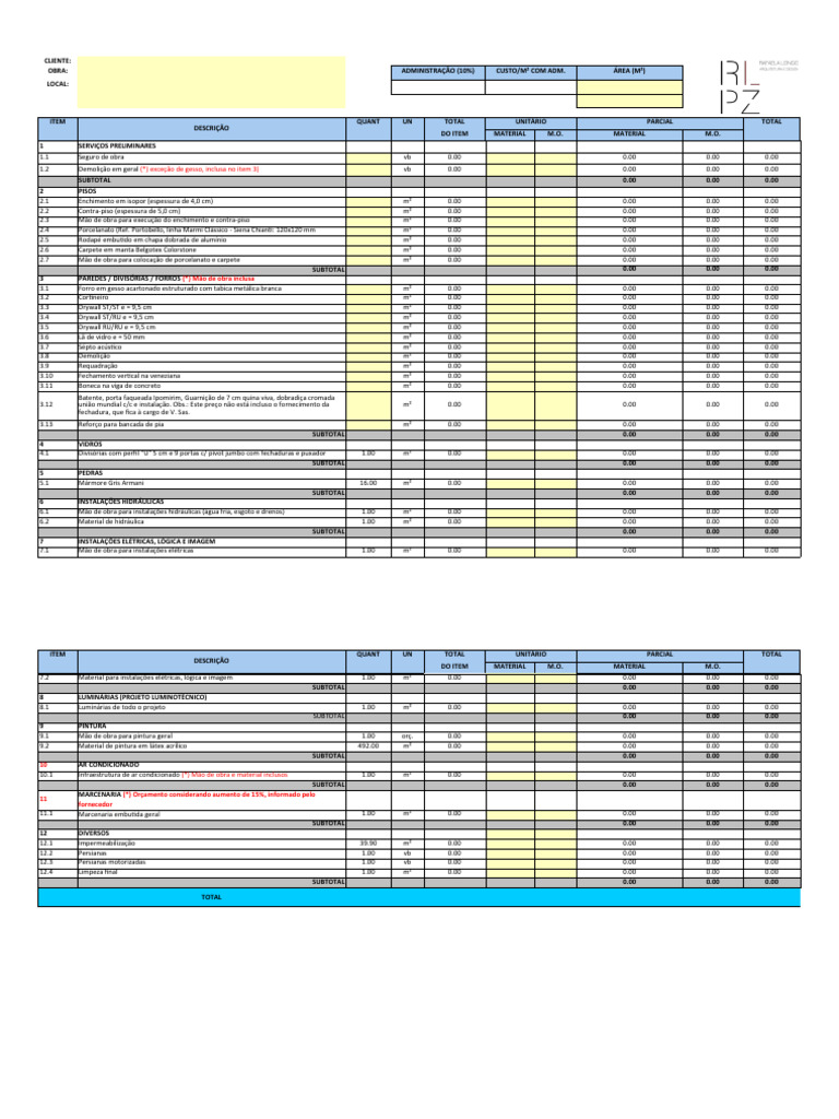Planilha de Orçamento de Reforma | PDF | Materiais | Materiais de ...