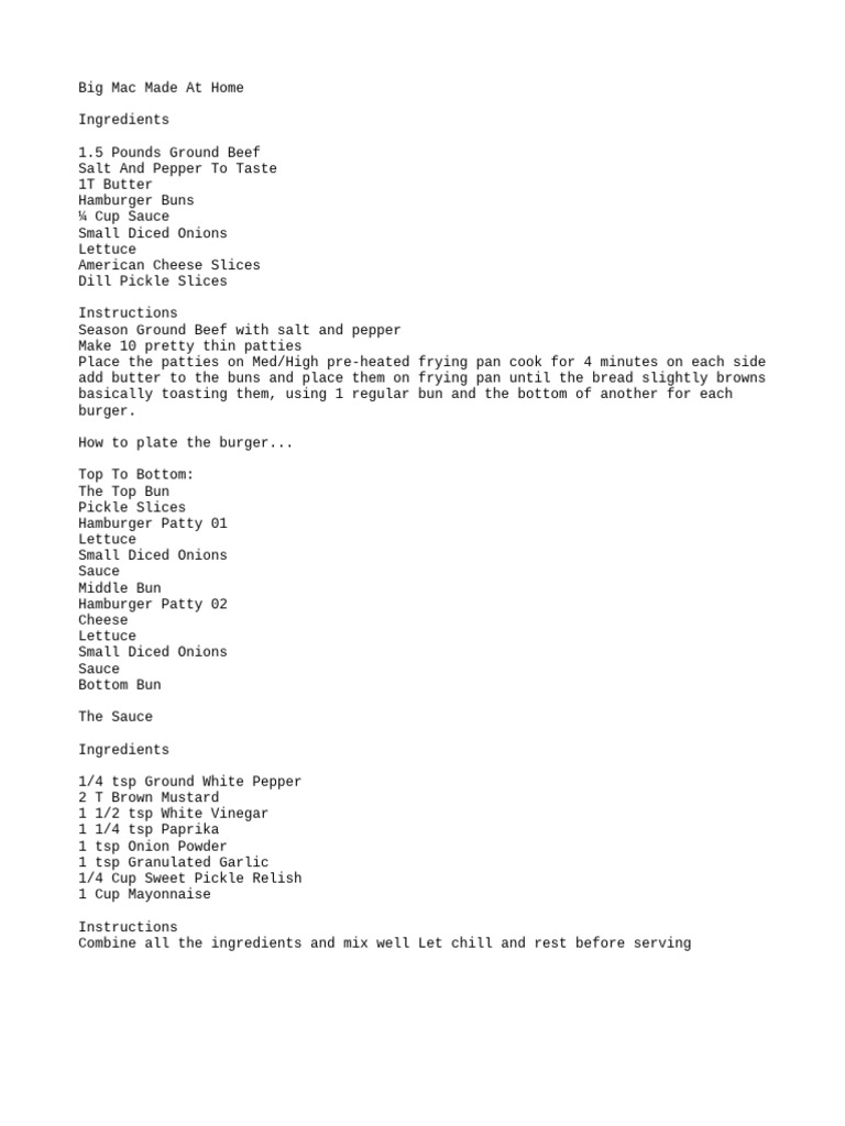 Homemade Big Mac Recipe Guide | PDF