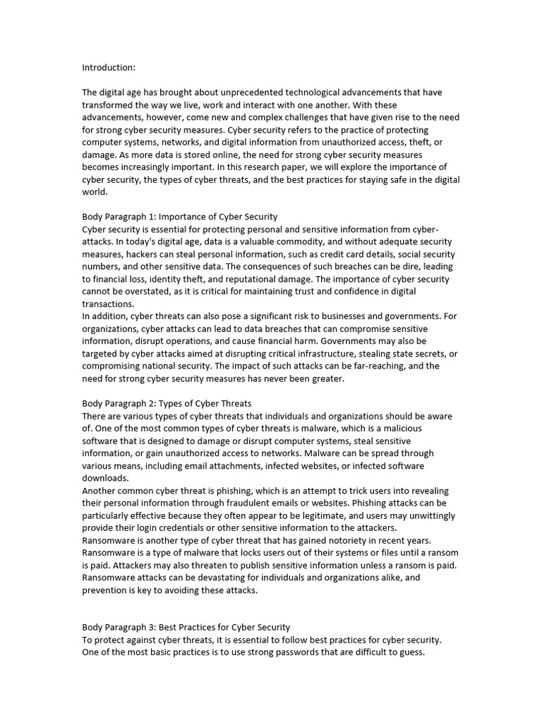 Reserach About Cyber Security Pdf Security Computer Security