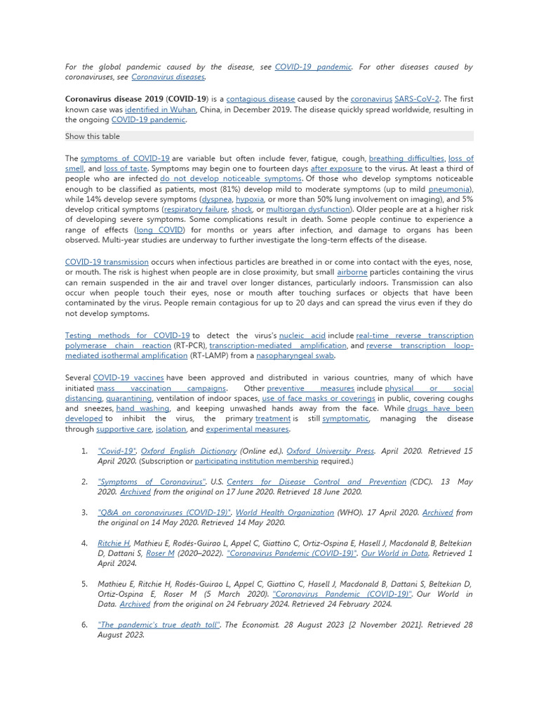 For The Global Pandemic Caused by The Disease | PDF | Diseases And ...