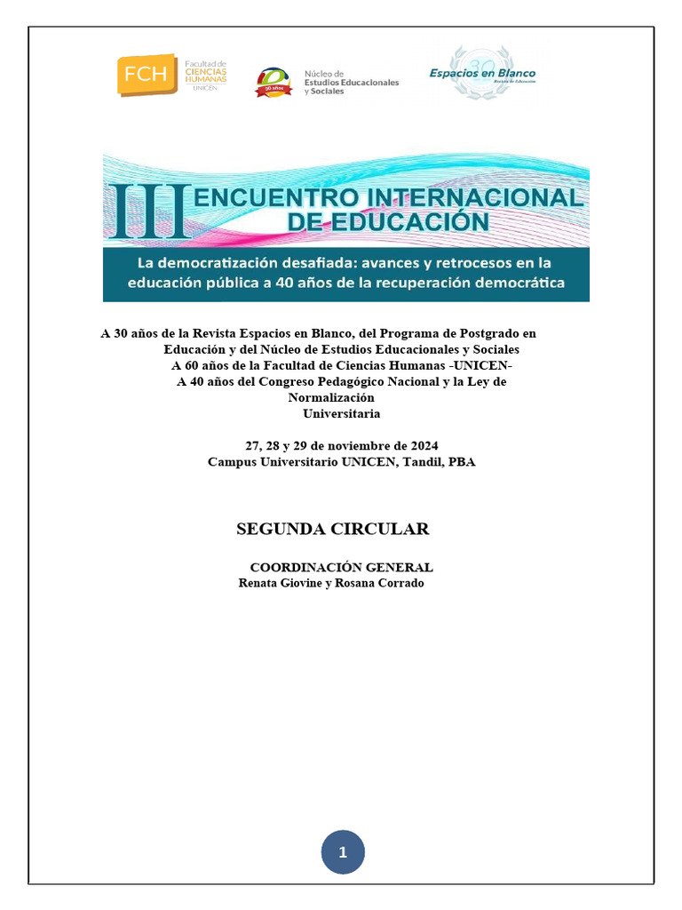 Segunda Circular III Encuentro Internacional de Educación 2024 | PDF ...