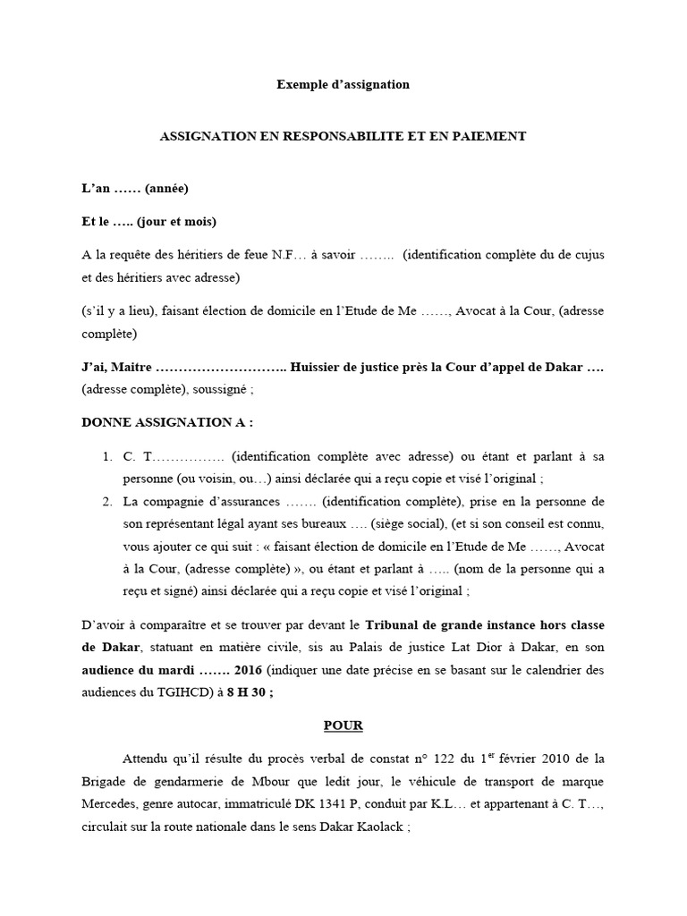 Modèle d'assignation en responsabilité | PDF | Véhicules
