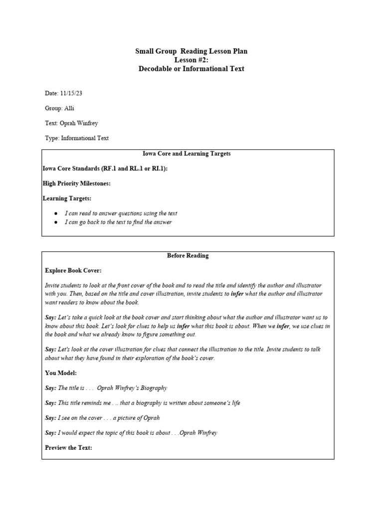 Intasc Lesson Plan Template | PDF | Reading Comprehension | Cognitive ...