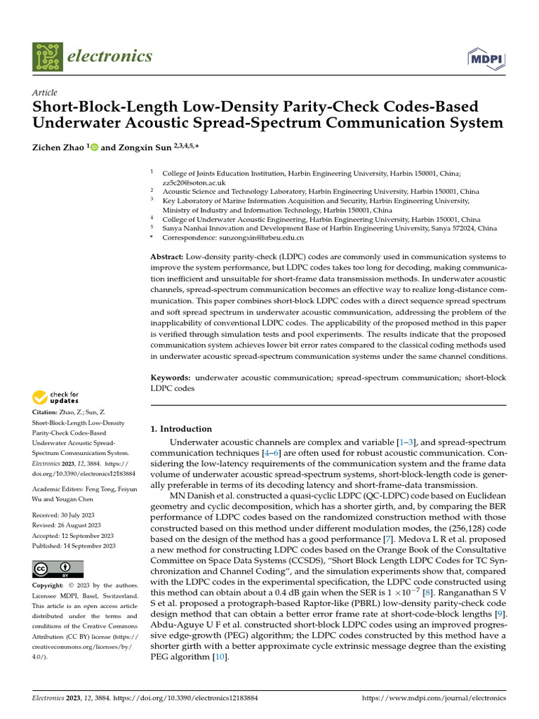 Electronics 12 03884 pdf low density parity check code code