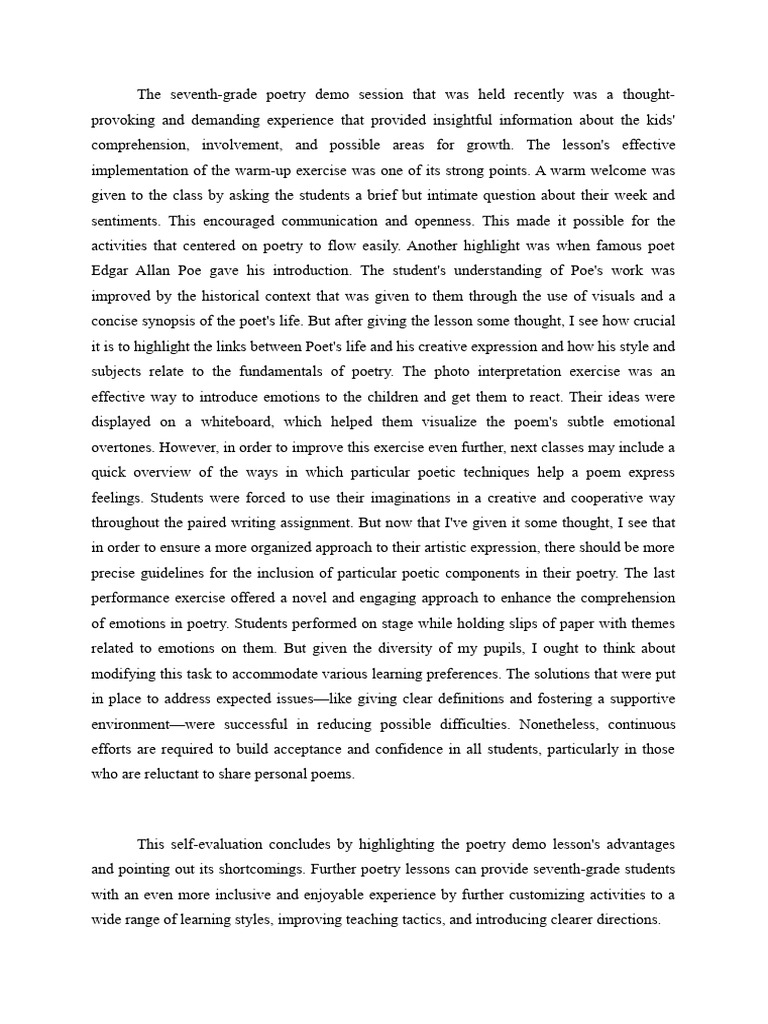 Self Evaluation Pdf Poetry Thought