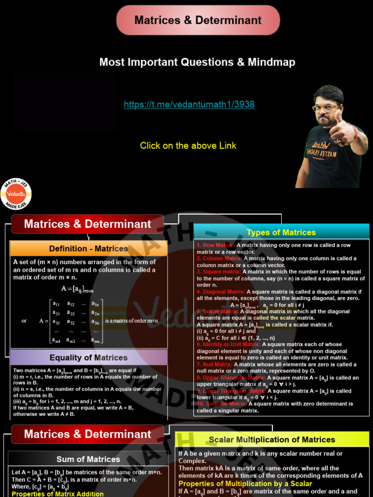 Matrices & Determinant: Most Important Questions & Mindmap | PDF ...