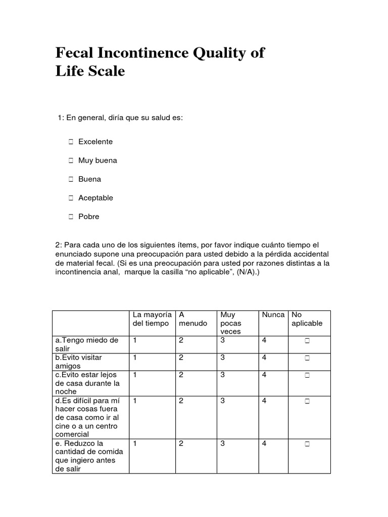 Fecal Incontinence Quality of Life Scale PDF