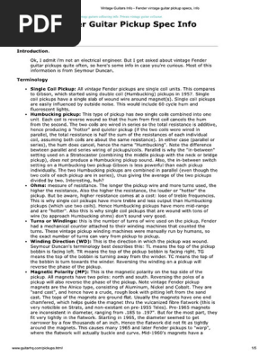 Vintage Fender Guitar Pickup Spec Info