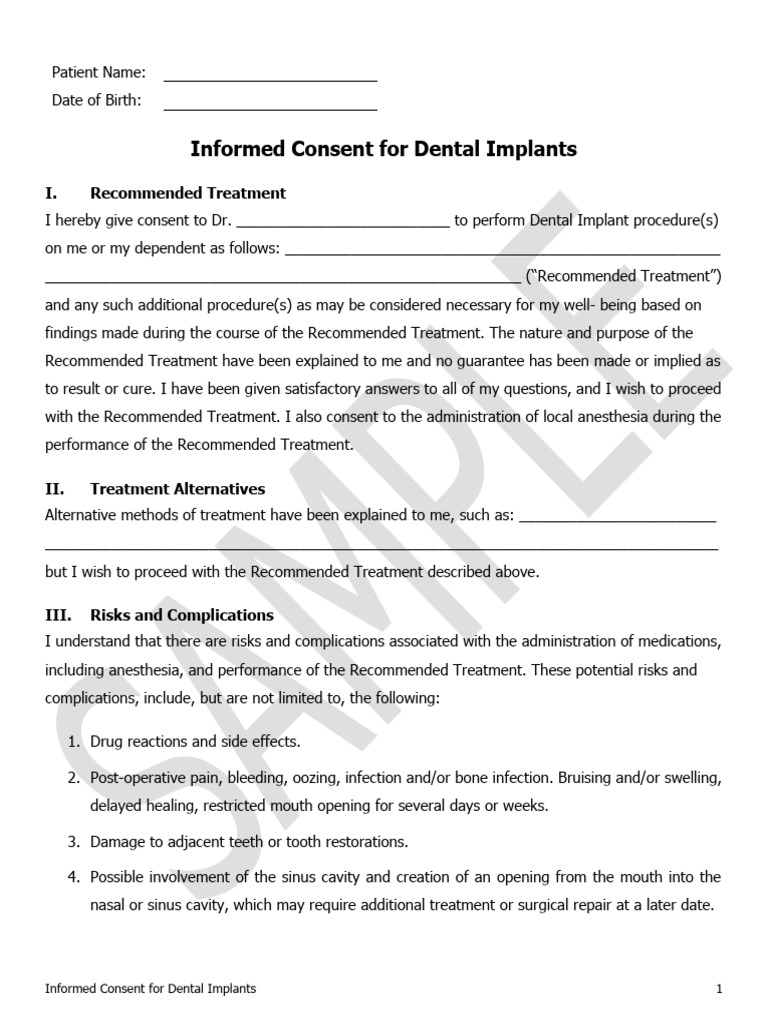 Dentistry-Informed Consent For Dental Implants-MedPro Group | PDF ...
