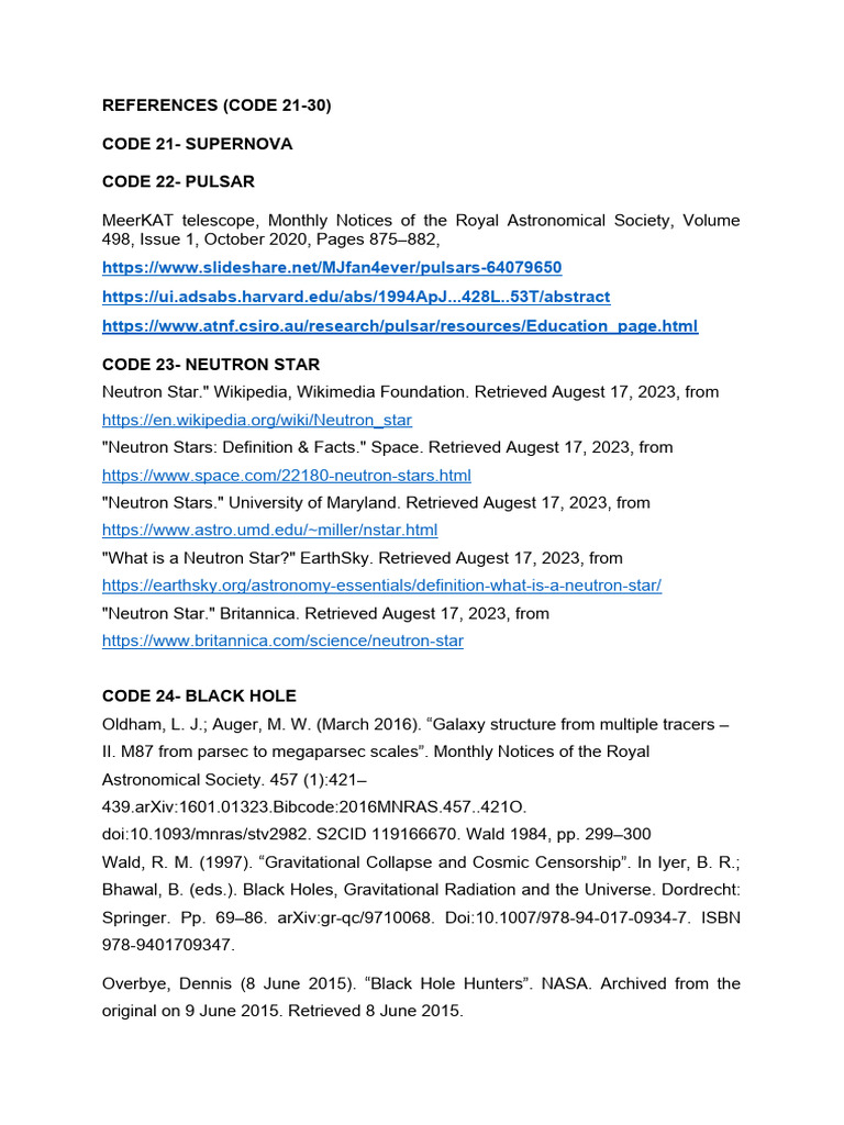 References Code 21-30 | PDF | Milky Way | Stars