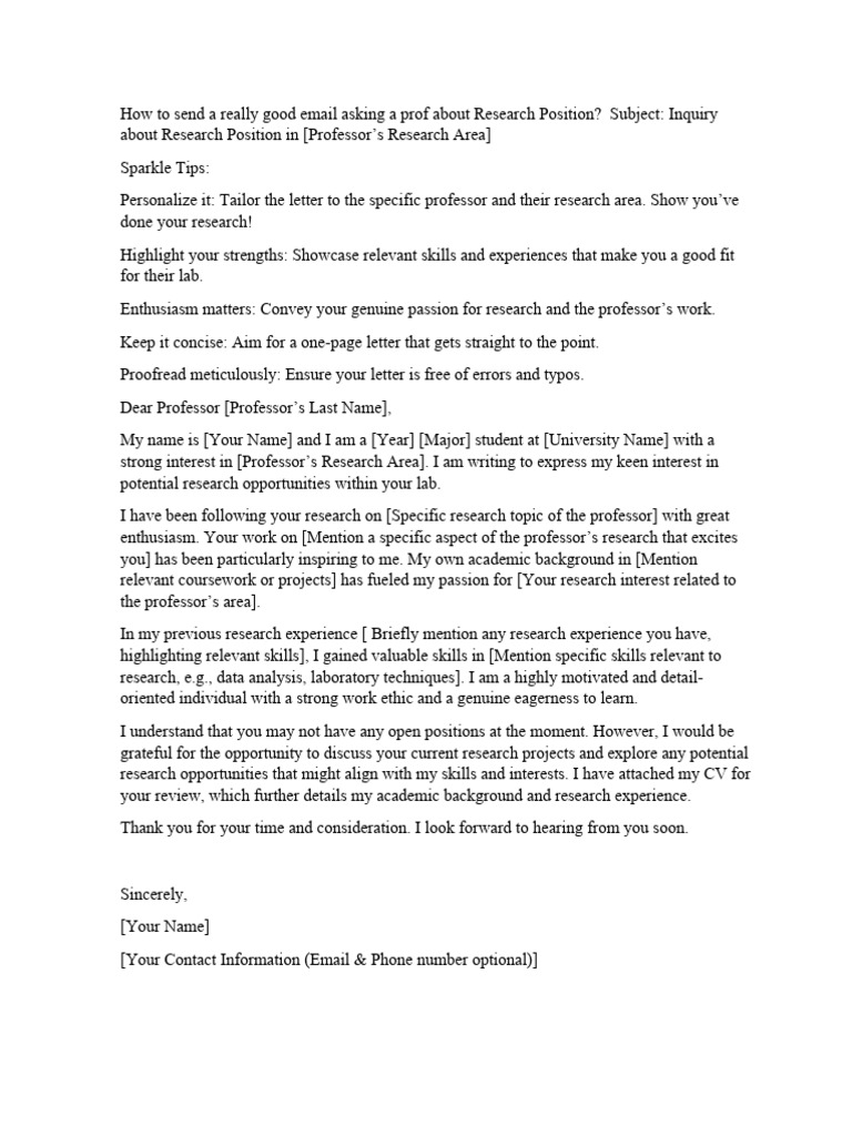Emailing Professors for Research Roles | PDF | Résumé | Doctor Of ...