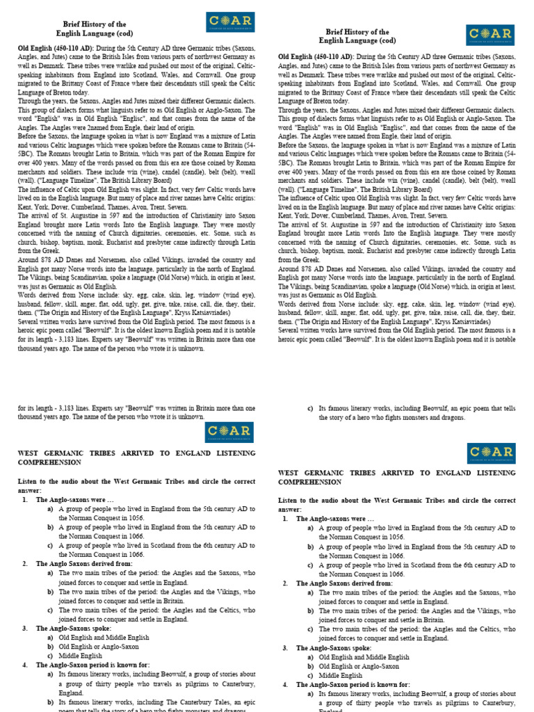 Anglo saxons and old english for students download free pdf