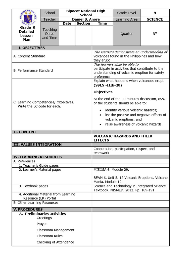 DLP Volcanic Eruption Grade9 | PDF | Magma | Volcano