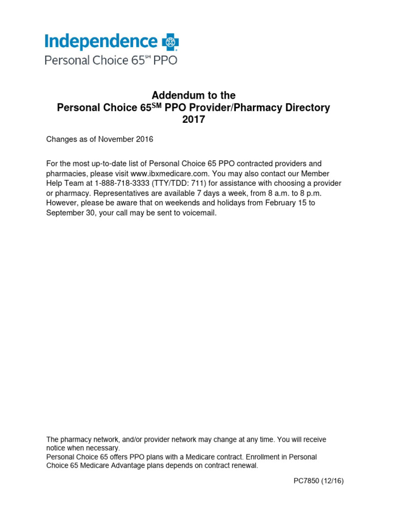 Personal Choice 65 PPO Provider Updates | PDF | Doctor Of Medicine ...