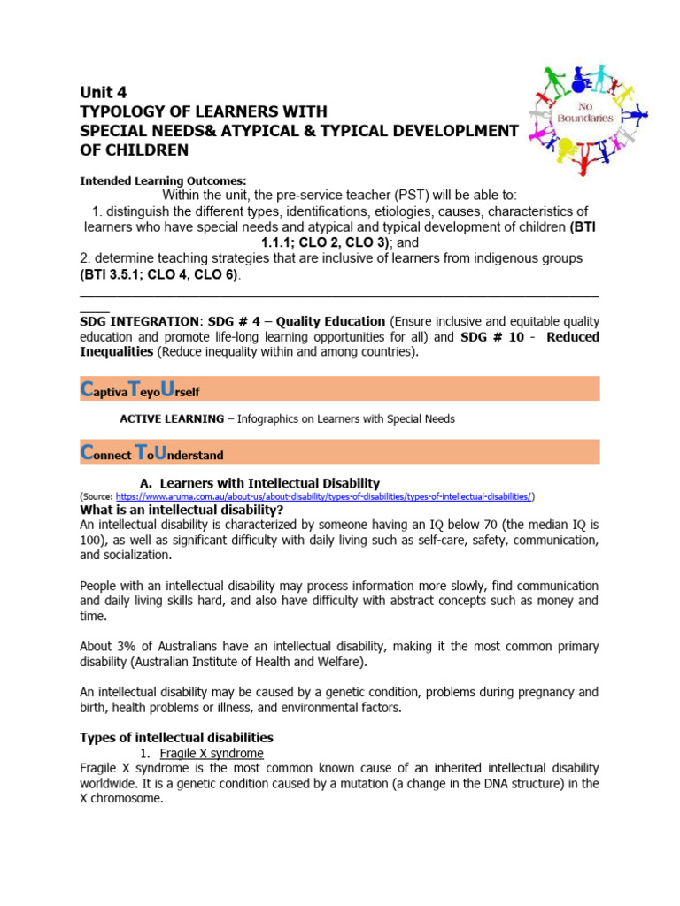 Special Needs Learners Typology Guide | PDF | Mental Disorder | Chronic ...