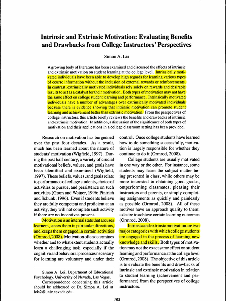 Intrinsic and Extrinsic Motivation | PDF