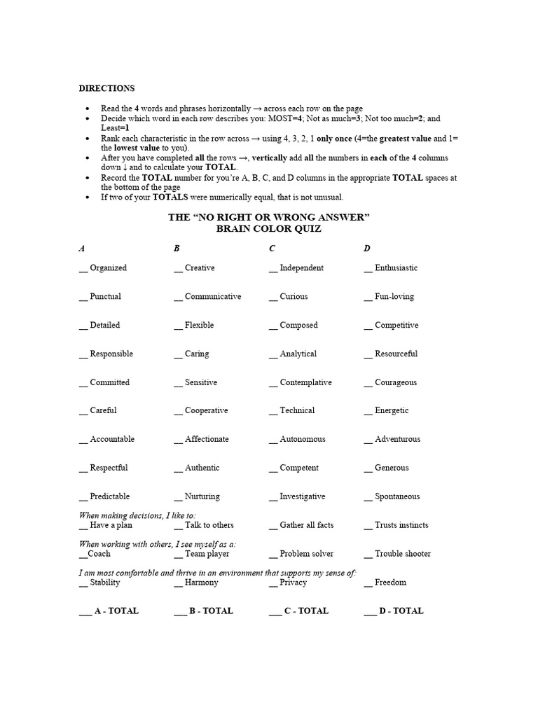 Brain Color Test | PDF