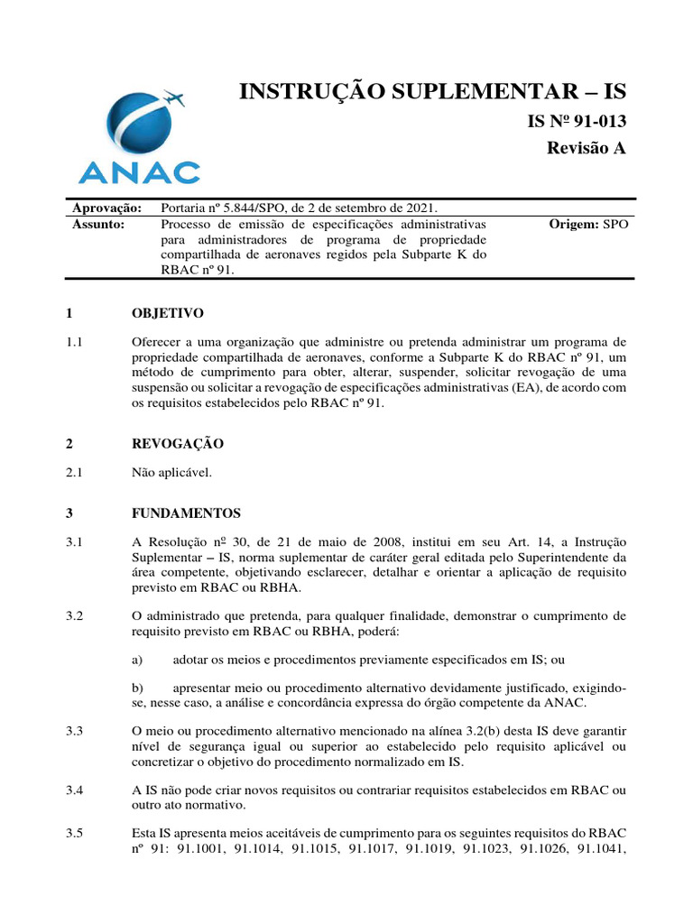 Emissão de Especificações para Propriedade Compartilhada de Aeronaves ...