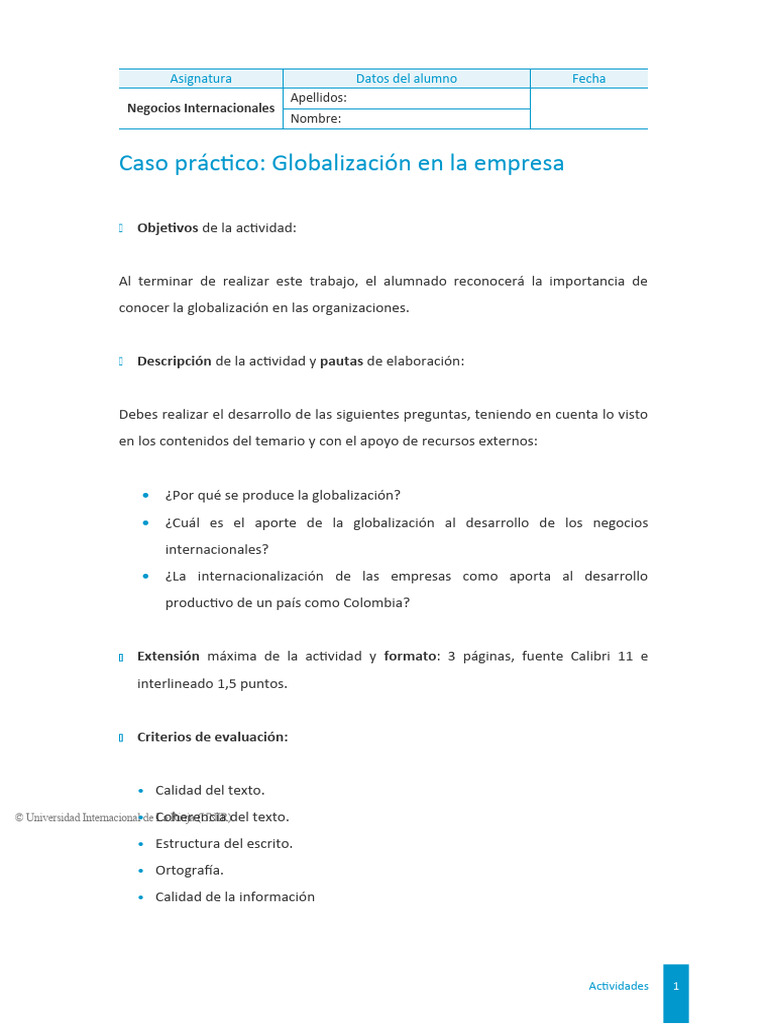 La Globalización En La Empresa Pdf Business Negocios Internacionales