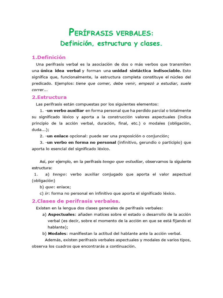 Perífrasis Verbales: Definición y Clases | PDF