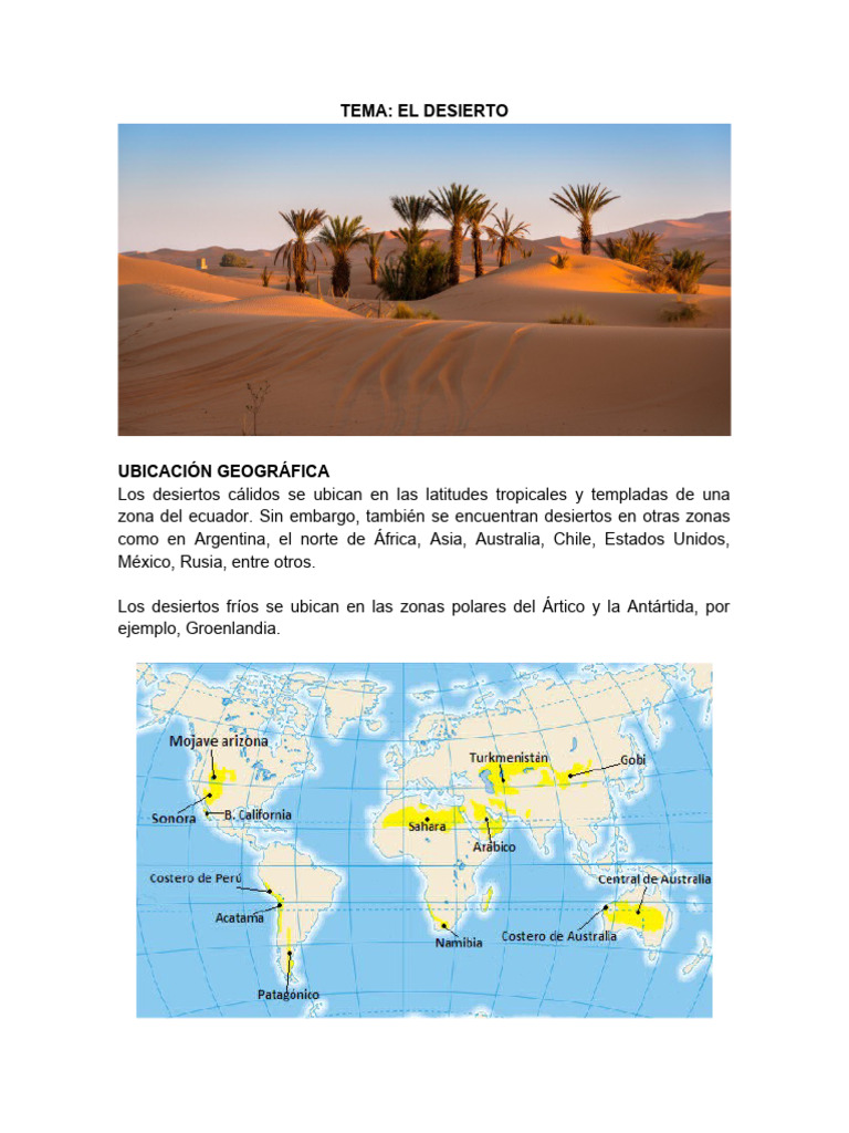 Ubicación y Tipos de Desiertos del Mundo | PDF | Desierto | Clima