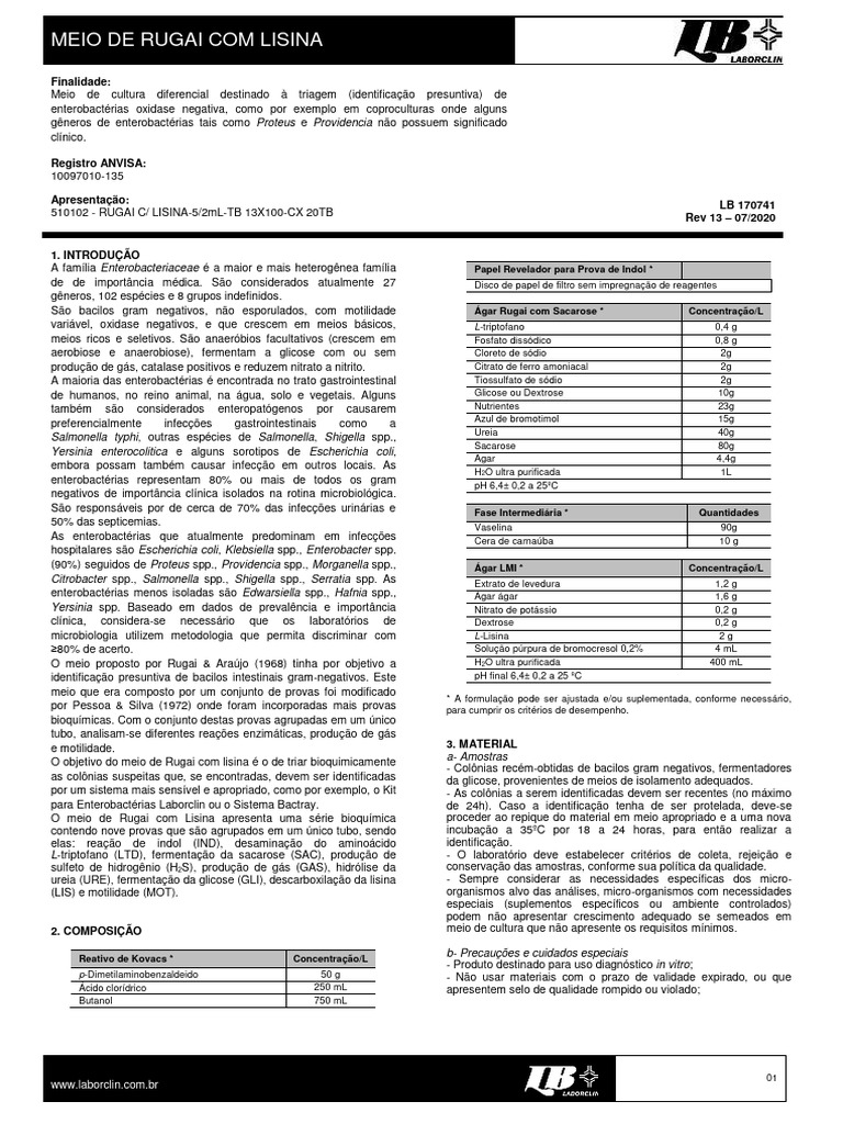 RUGAI COM LISINA 5 2mL TB 13X100 CX 20TB 2020 | PDF | Salmonella
