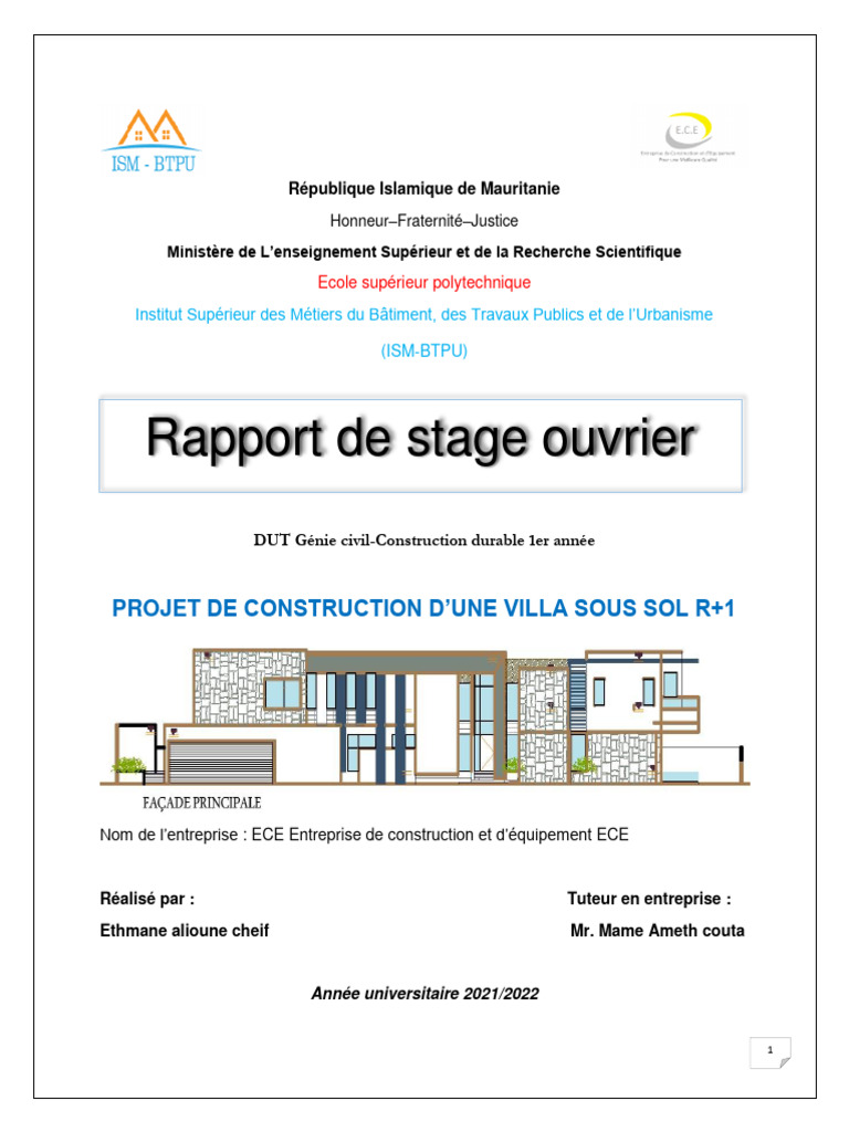 Rapport de stage en génie civil à l'ISM-BTPU | PDF | Béton | Béton armé