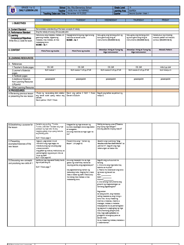 Grade 3 Quarter 2 Mapeh Week 1 Pdf