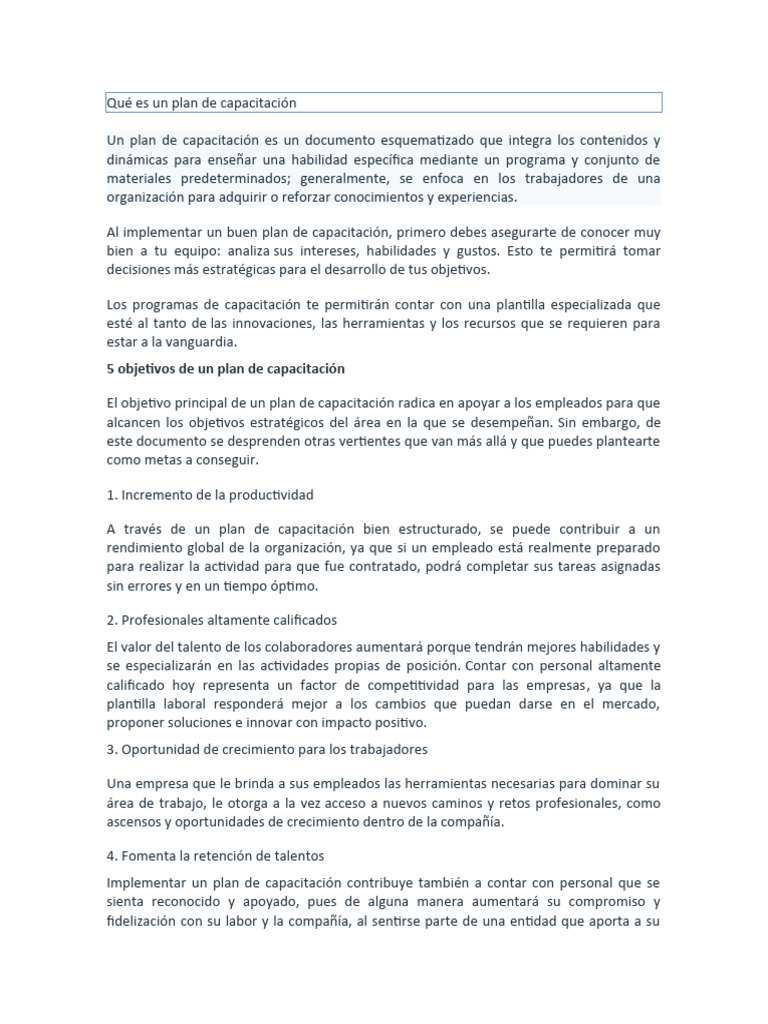 Guía para un Plan de Capacitación Efectivo | PDF | Business | Presupuesto