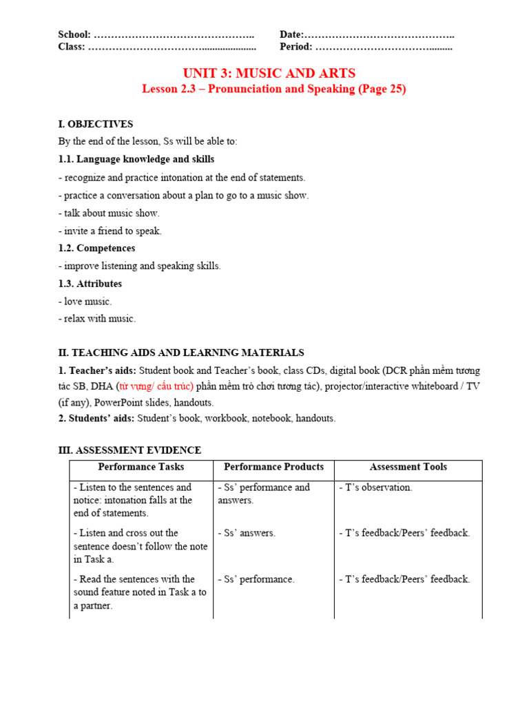 UNIT 3 - LESSON 2 - PART 3 - Pronunciation and Speaking | PDF ...