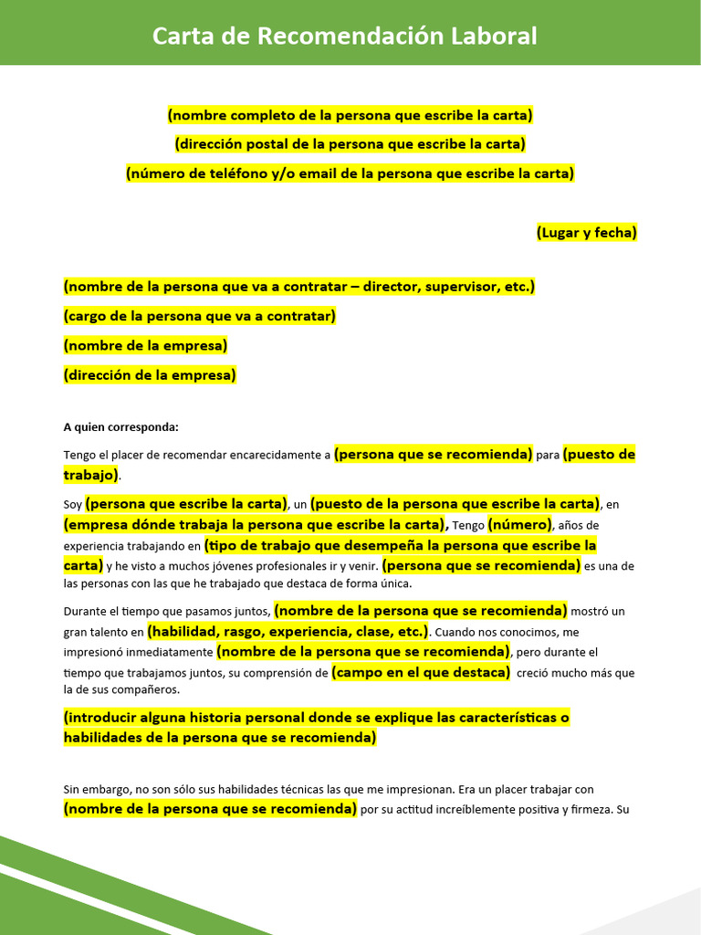 Modelo de Carta de Recomendacion Laboral Word | PDF