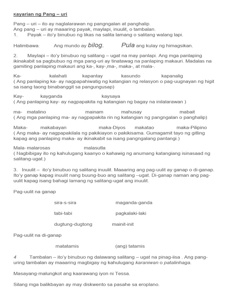 Kayarian NG Pang-Uri | PDF