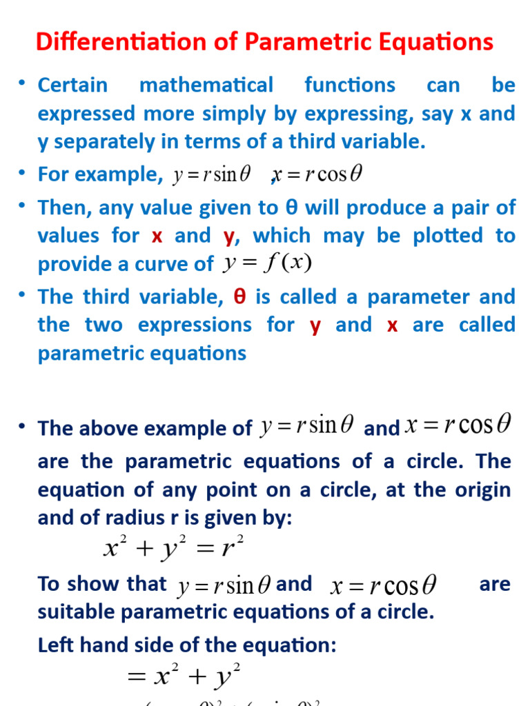 Differentiation of Parametric Equations | PDF | Equations | Function ...