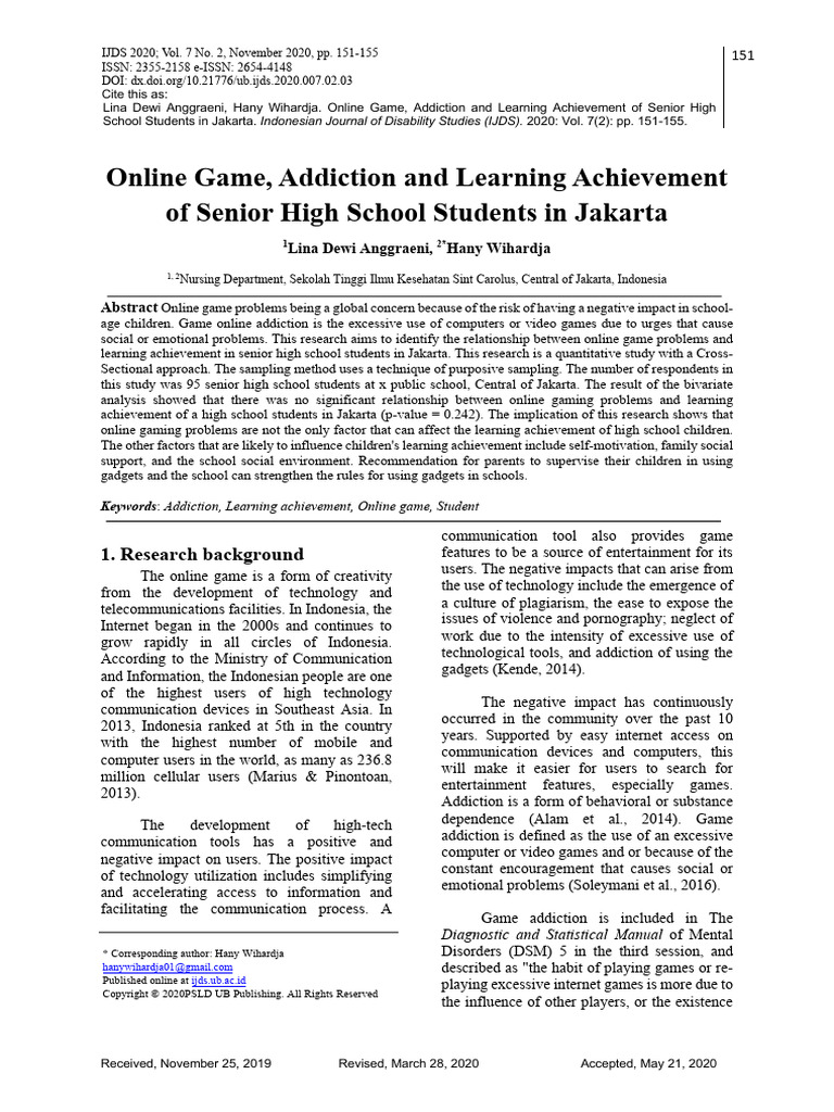 Online Game Addiction and Learning Achievement of | PDF | Communication ...