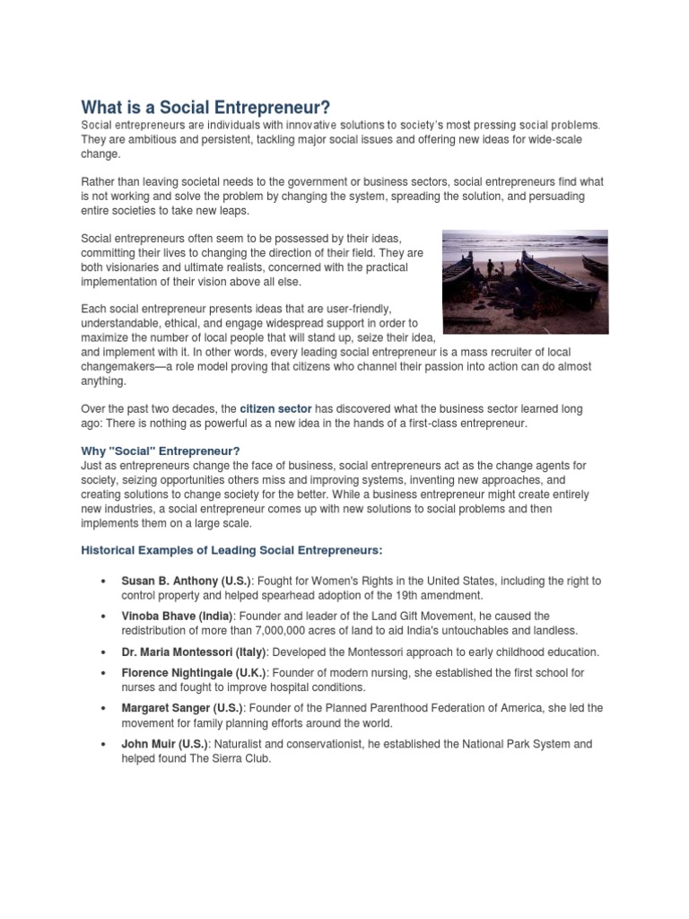 Understanding Social Entrepreneurs | PDF | Social Entrepreneurship ...