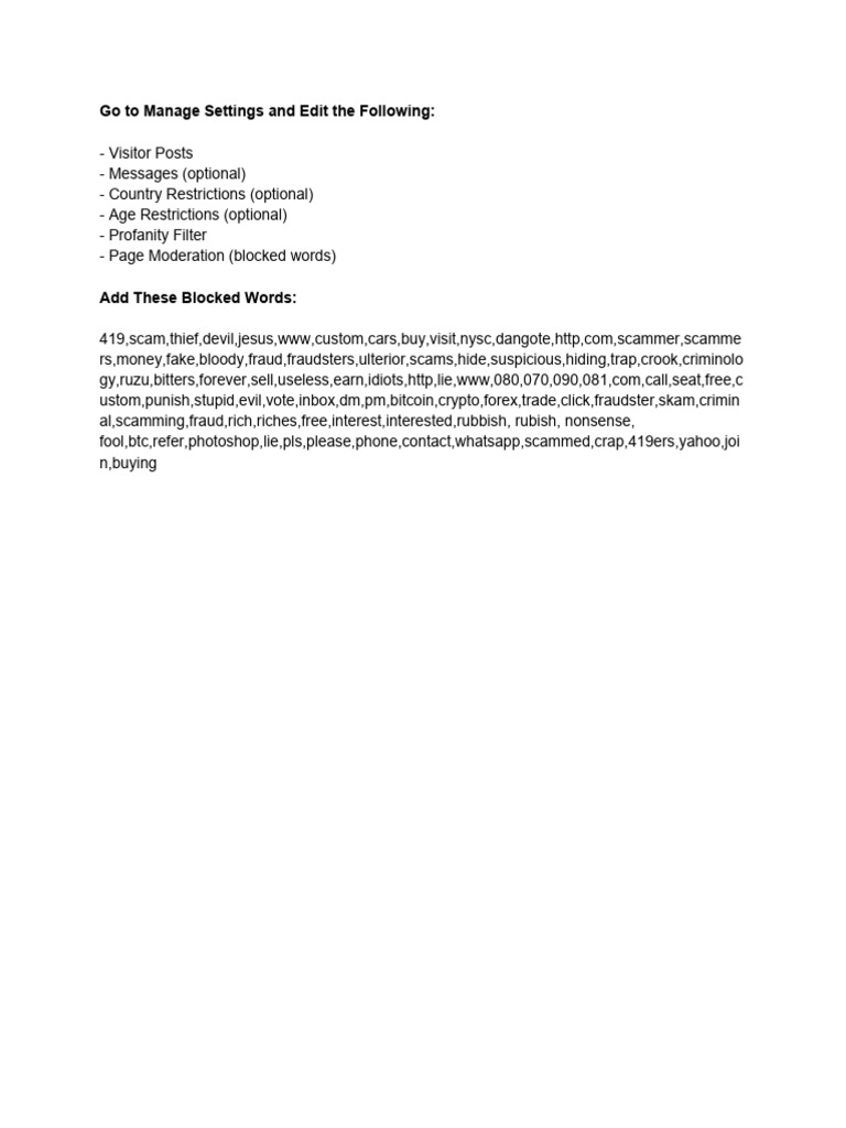 FB List of Blocked Words | PDF