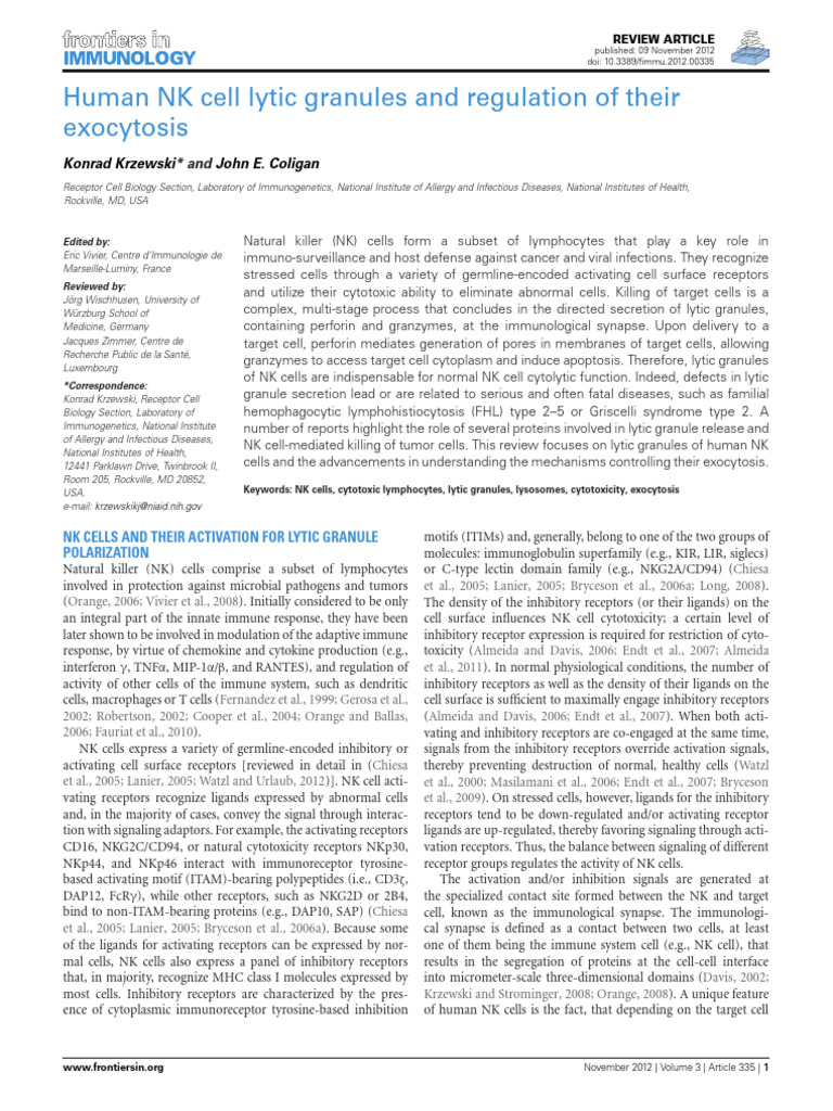 Human NK Cell Lytic Granules and Regulation of Their Exocytosis | PDF ...