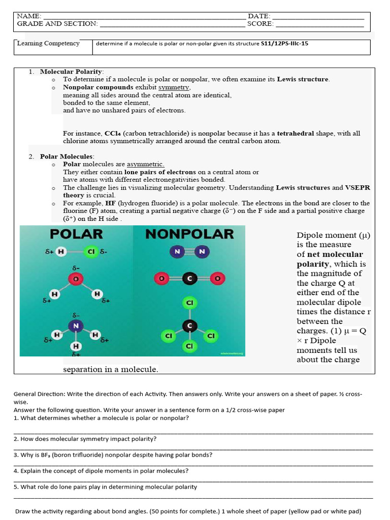 Physical Science 12PS IIIa B 15 | PDF | Chemical Polarity | Chemical ...