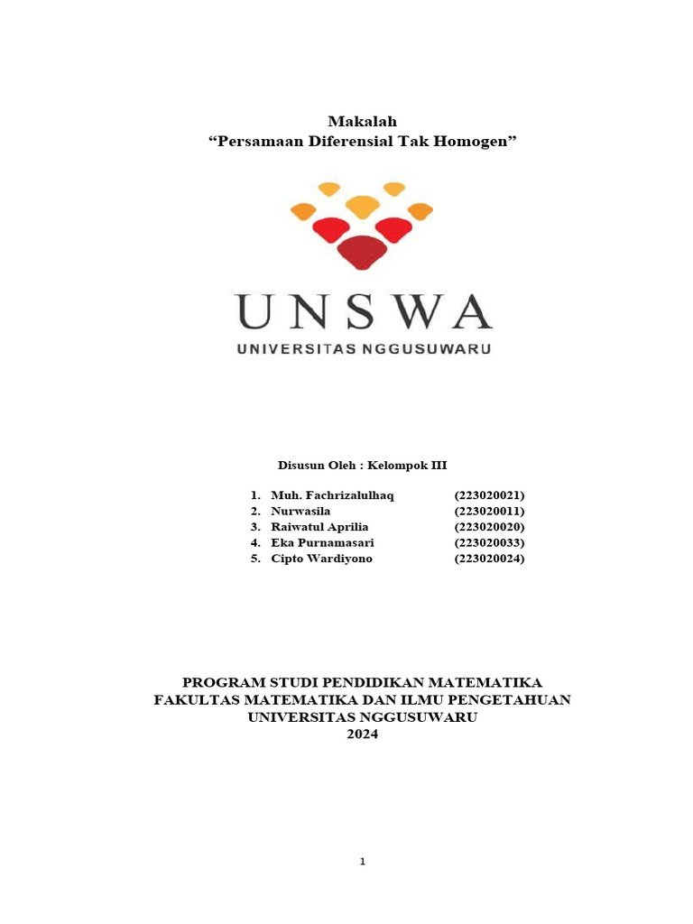 Solusi Persamaan Diferensial Tak Homogen | PDF