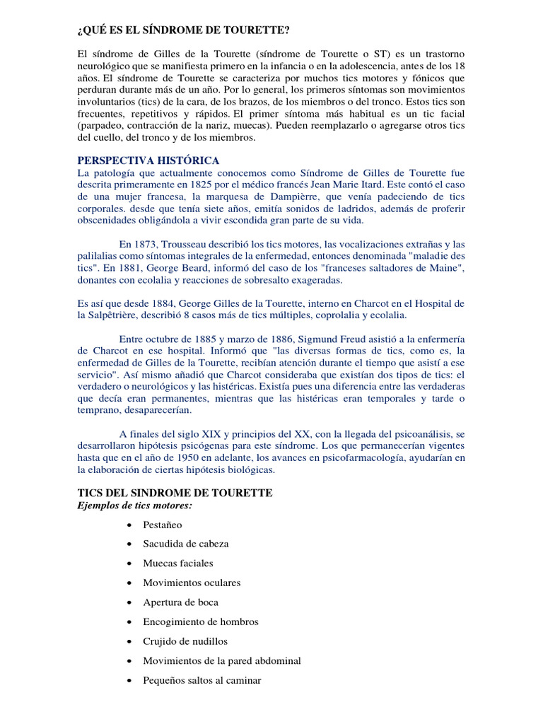 Síndrome de Tourette: Guía Completa | PDF | Síndrome de Tourette ...